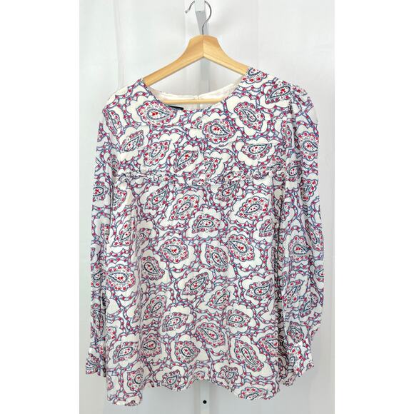 TALBOTS  Size 2X Plus Pintuck Ruffle Yoke Blouse Paisley Floral White Blue Red - Picture 1 of 10